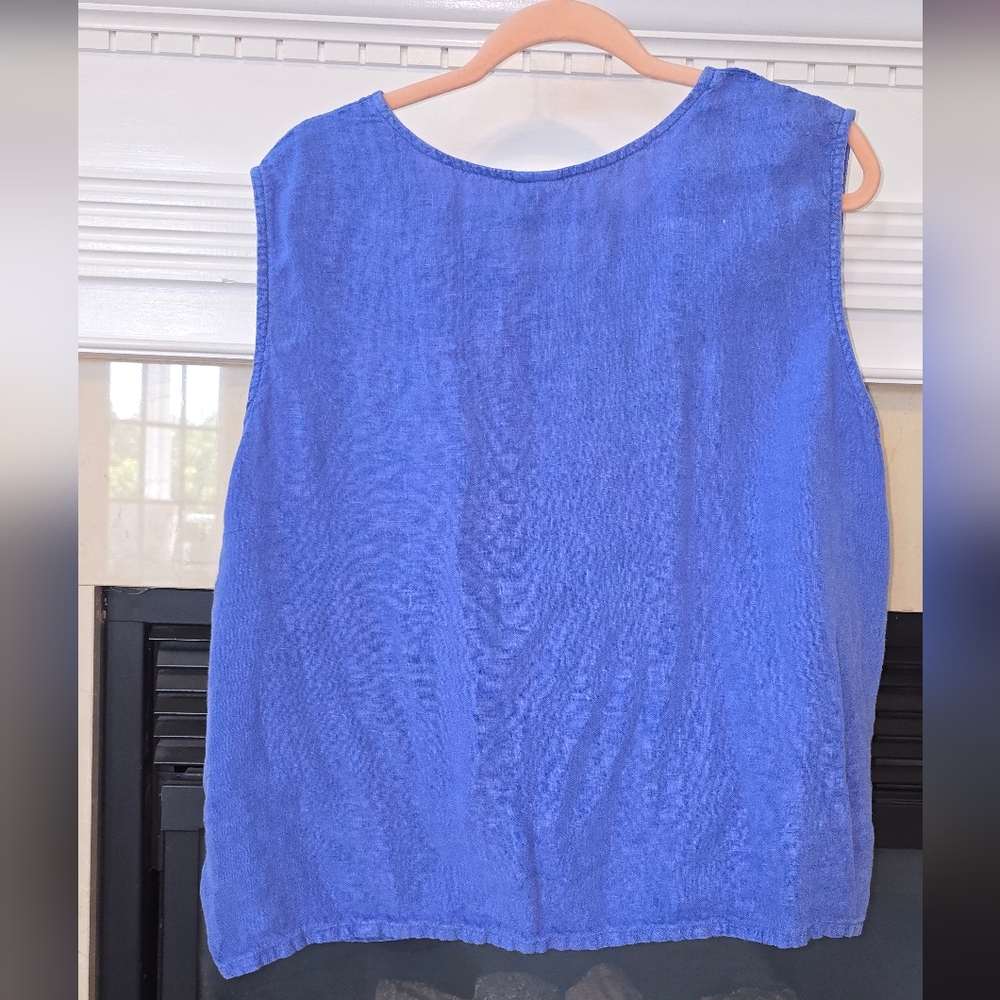 Match Point Blue Linen Sleeveless Top - Picture 3 of 6